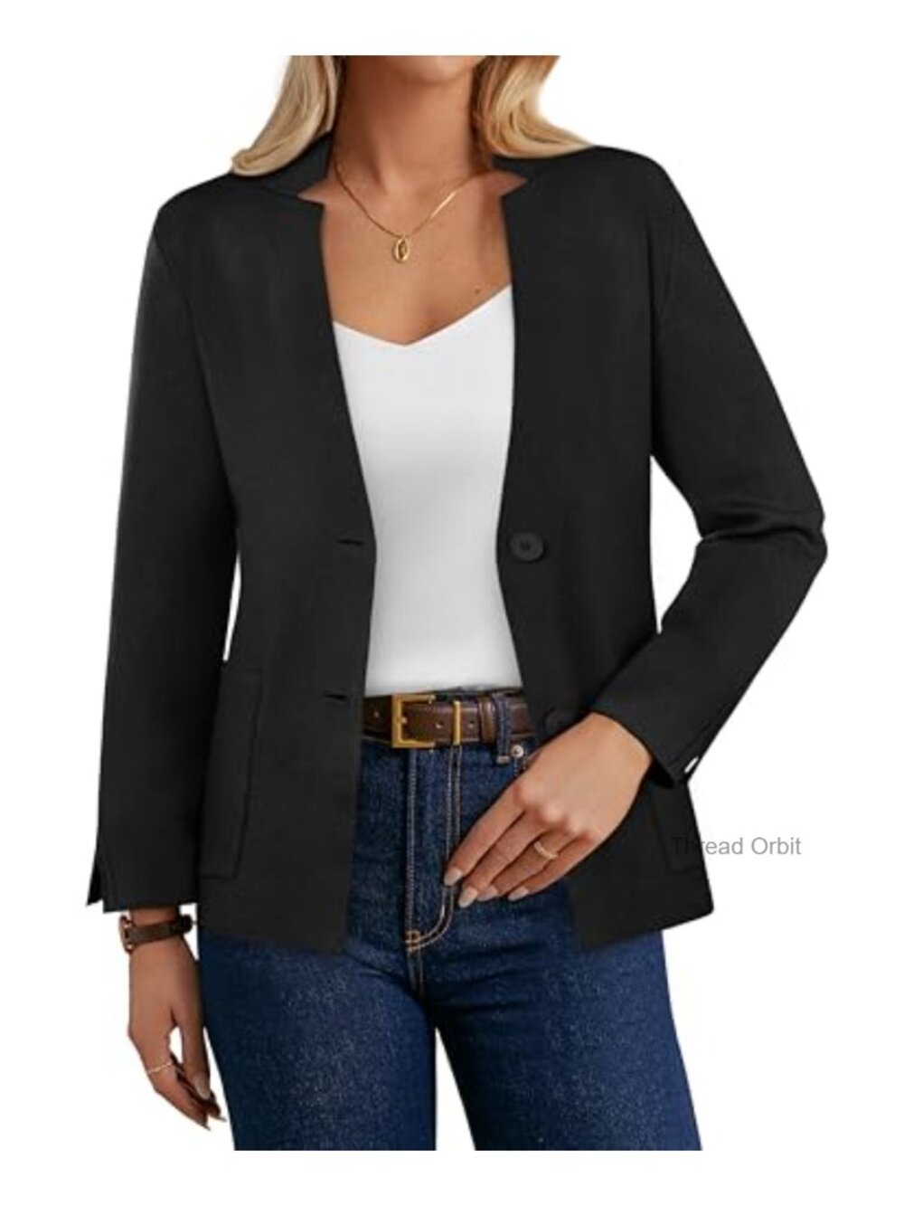 Women's Knit Sweater Blazer Business Casual Button Cardigan Long Sleeve
